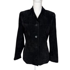 Lord‎ & Taylor Petites Black Suede Leather Blazer Jacket Womens PM